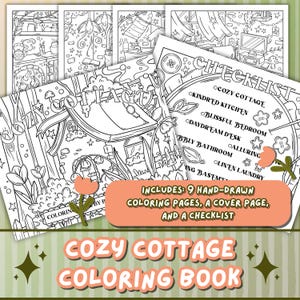Cozy Cottage Coloring Book | Cute Adult Coloring Books | Printable Coloring Pages | Cottagecore Coloring Book | Digital Download