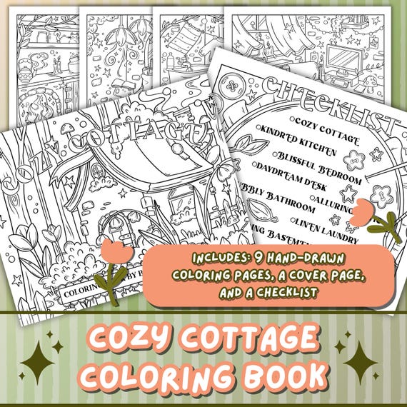 Cozy Cottage Coloring Book | Cute Adult Coloring Books | Printable Coloring Pages | Cottagecore Coloring Book | Digital Download