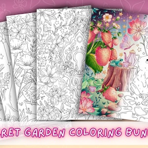 Secret Garden Coloring Pages | Cottagecore Adult Coloring Pages | Fantasy Coloring Book for Adults |  Digital Download Coloring Pages