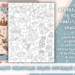 Christmas Songs Coloring Page | Xmas Coloring Page | Seasonal Coloring | Christmas Printable | Adult Coloring Pages | Christmas Activity