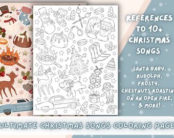 Página para colorear de canciones navideñas / Actividad festiva (PNG, PDF)