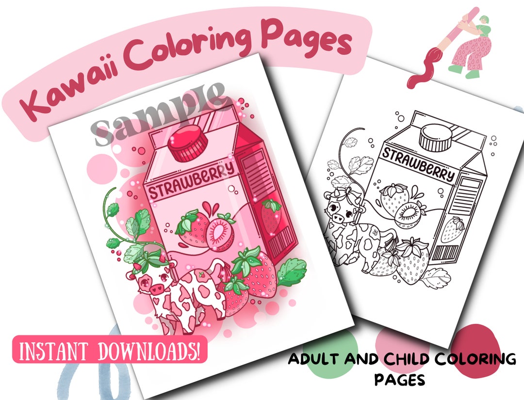 Strawberry Cow Kawaii Coloring Page | Kawaii Strawberry Printable ...