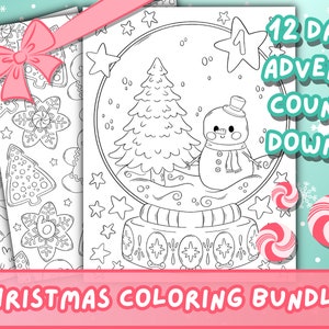 Cute Christmas Coloring Pages | 12 Day Christmas Countdown Coloring Bundle | Cute Holiday Coloring Book | Cozy Christmas Coloring Pages