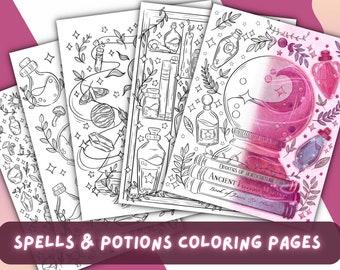 Witch Coloring Pages | Crystal Coloring Page | Witch Coloring Book | Witch Aesthetic | Adult Coloring Book | Printable Coloring Pages