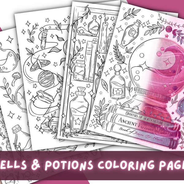 Witch Coloring Pages | Crystal Coloring Page | Witch Coloring Book | Witch Aesthetic | Adult Coloring Book | Printable Coloring Pages