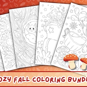 Cozy Fall Coloring Bundle | Cute Autumn Coloring Pages for Spooky Season | Halloween Coloring Book for Adults | Cute Nature Coloring Pages