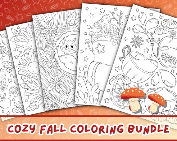 Cozy Autumn Coloring Pages | Cute Fall Coloring Book | Digital Download