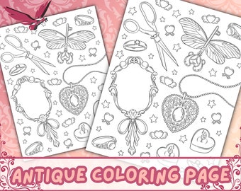 Antique Trinkets Coloring Page | Vintage Fantasy Design (Printable PNG & PDF)