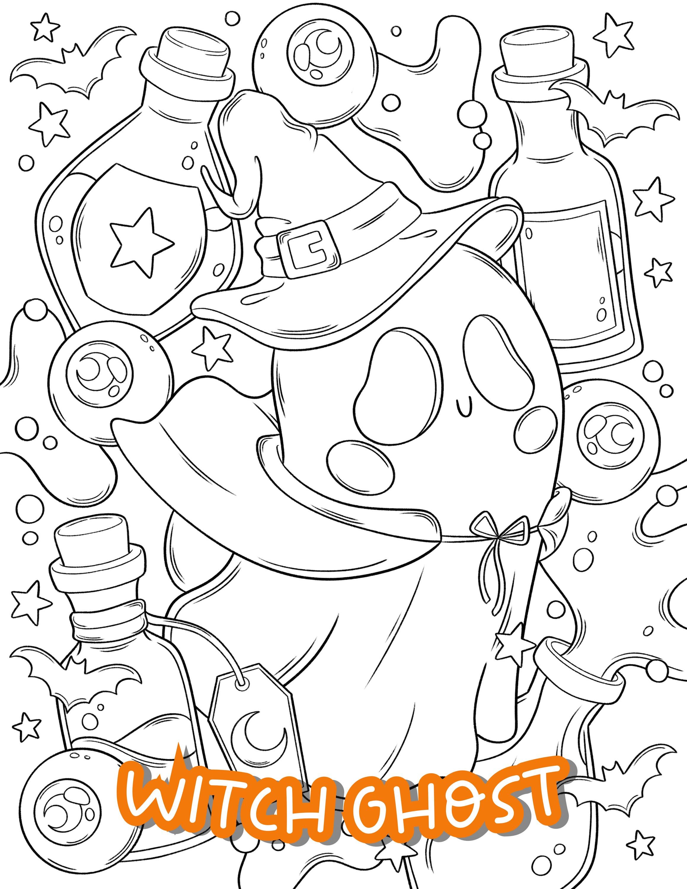 Cute Ghost Coloring Pages | Halloween Printable Bundle (PNG, PDF) - Etsy