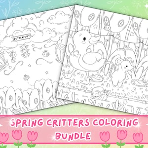 Cute Spring Critters Coloring Pages | Kawaii Art (Digital Download) image 1