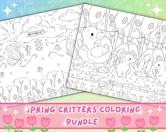Coloriages mignons de bestioles printanières | Art kawaii (téléchargement numérique)