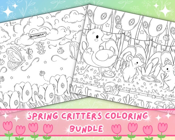 Cute Spring Coloring Pages | Cute Adult Coloring Pages |  Cute Coloring Pages for Spring | Digital Download Coloring Book