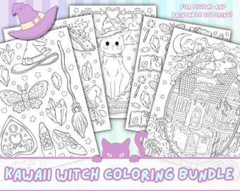 Kawaii Hexe Ausmalbilder | Süßes Malbuch für Erwachsene (Digitaler Download)