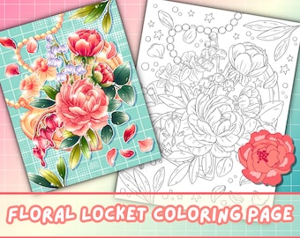 Floral Locket Coloring Page | Cute Adult Coloring Page | Spring Coloring Book | Fun Spring Printable Coloring Activity