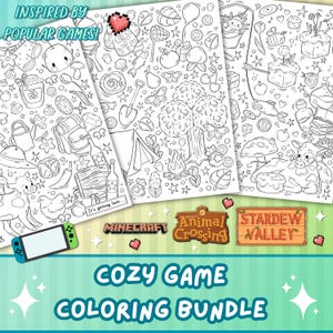 Gemütliche Videospiel Malvorlagen | Niedliche Malvorlagen für Erwachsene | Inspiriert von verschiedenen gemütlichen Spielen | Digitaler Download Ausmalbild