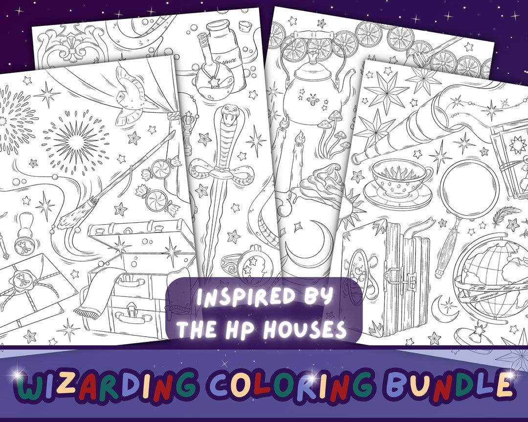 Wizard Aesthetic Coloring Bundle | Witch Coloring Pages for Adults