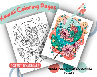 Koi Fish Coloring Page | Kawaii Anime Chibi Art (PNG & PDF)