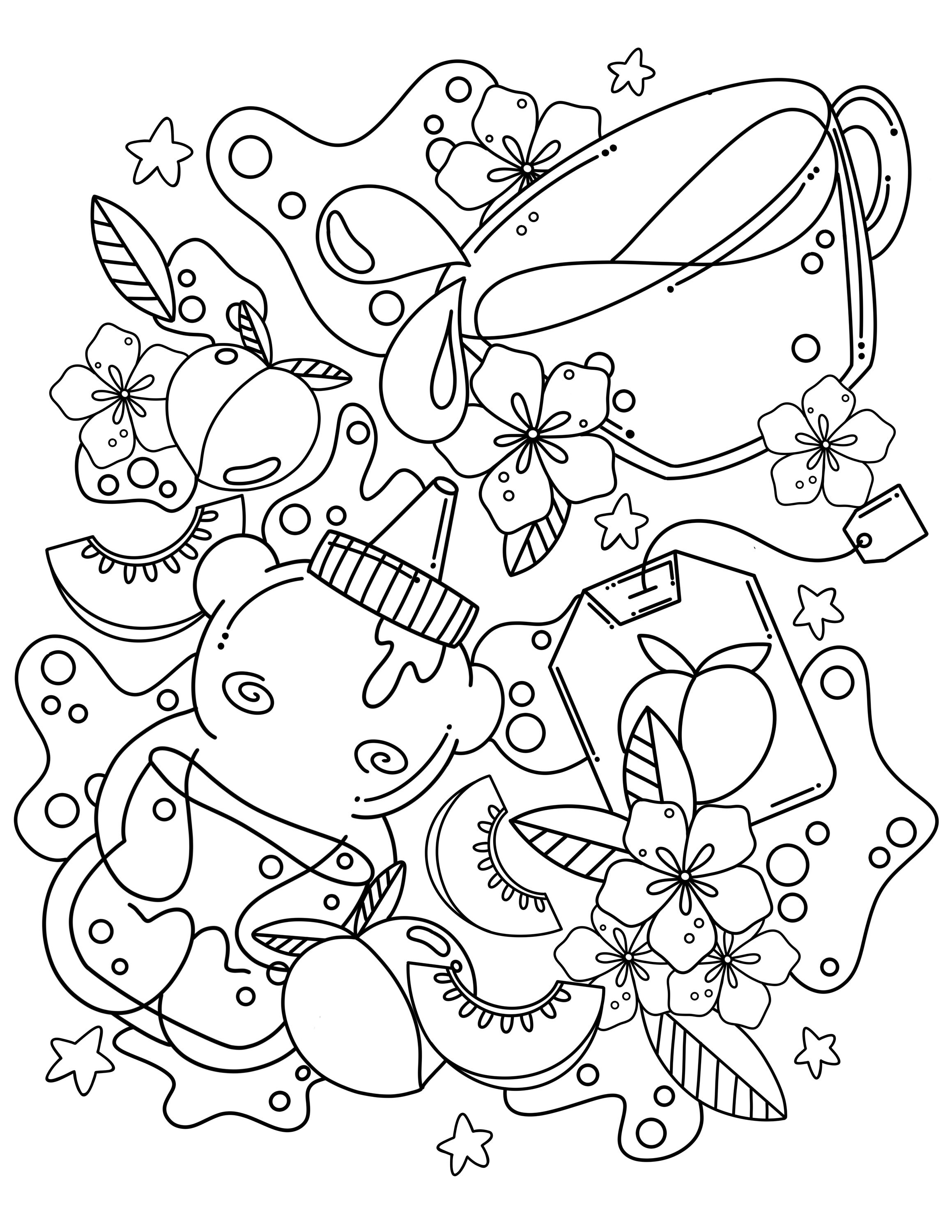 Peach Tea Kawaii Coloring Page Kawaii Food Coloring Page Etsy Australia