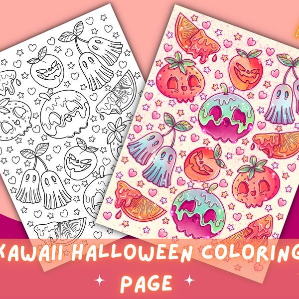 Spooky Fruit Coloring Page | Creepy Kawaii Coloring Page | Printable Coloring for Kawaii Aesthetic