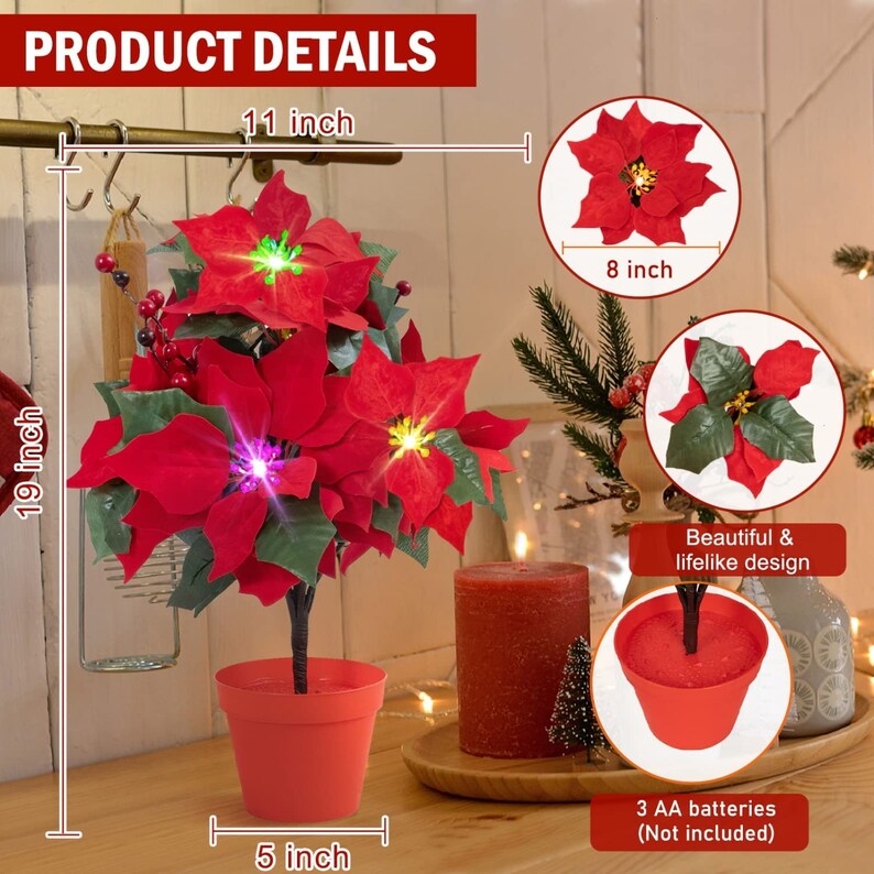 Lighted Poinsettia Flowers Artificial Poinsettias Plants in Etsy