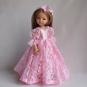 Robe en dentelle rose pour poupée Paola Reina, Effner Little Darling, Ruby Red, environ 33-35 cm. Vêtements faits main pour poupée : robe + bandeau