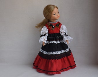 Robe et chemisier de poupée pour Paola Reina, poupée Effner Little Darling 13 pouces. Vêtements brodés belle tenue de poupée. Rouge noir blanc