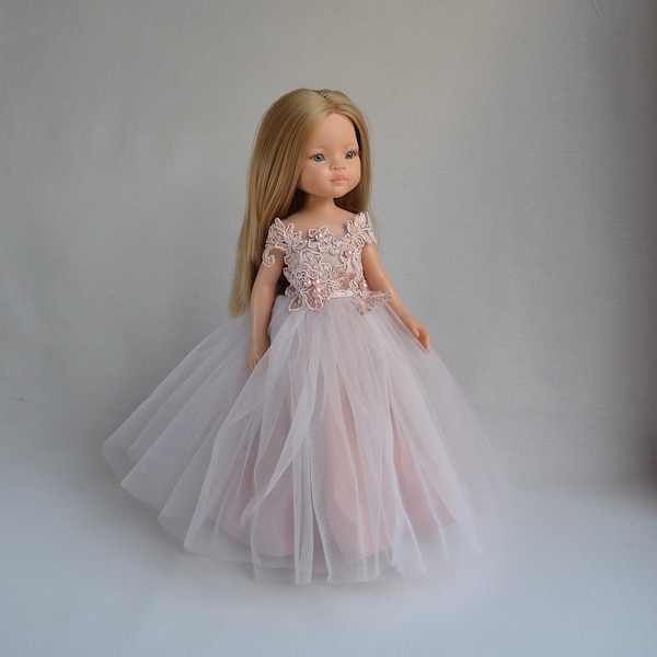 Lace tulle DRESS for doll Paola Reina, Effner Little Darling doll & other 13in doll clothes. Powdery pink doll dress. Fashion doll dress