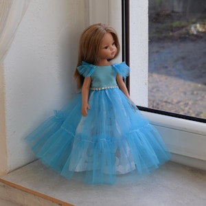 Doll dress for Paola Reina Amigas, Effner Little Darling, Ruby Red and dolls 13"-14". Ball gown of blue tulle