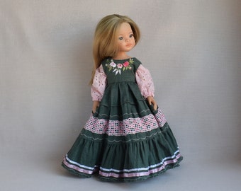 Ensemble de vêtements de poupée pour Paola Reina, poupée Effner Little Darling 13 pouces. Robe de poupée et chemisier en dentelle. Tenue de poupée broderie fleurs roses