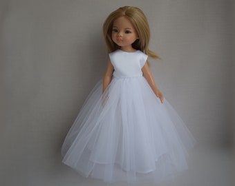 Doll Wedding dress for Paola Reina, Les Cheries and similar doll 13 inch. White ball gown. Bridal gown. Flower girl dress. Bride doll Veil