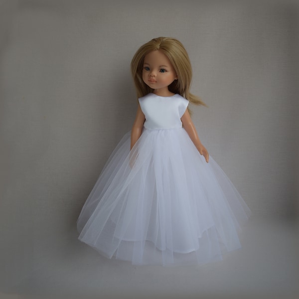 Doll Wedding dress for Paola Reina, Les Cheries and similar doll 13 inch. White ball gown. Bridal gown. Flower girl dress. Bride doll Veil