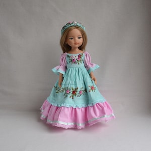 Embroidered dress for doll Effner Little Darling, Paola Reina doll 13 inch. Flower embroidery rose clothes. Pink linen dress image 1