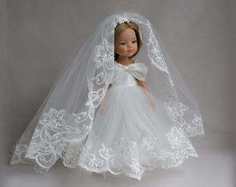 ROBE de poupée de mariage et VOILE long pour Paola Reina Amigas, poupée Little Darling et similaire. Poupée de mariée de robe de mariée. Robe en tulle et dentelle