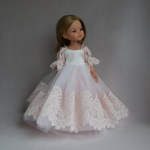 Lace doll dress for Paola Reina, Minouche, Effner Little Darling, Clothes for 13 inch dolls, Ball Gown Fashion dress. Princess Wedding Dress