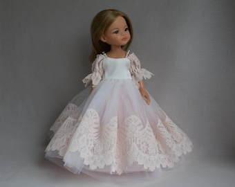 Lace doll dress for Paola Reina, Minouche, Effner Little Darling, Clothes for 13 inch dolls, Ball Gown Fashion dress. Princess Wedding Dress