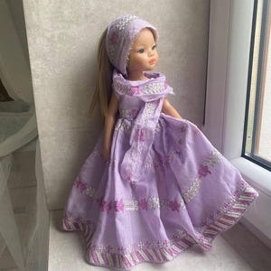 Doll DRESS & SCARF for Paola Reina, Effner Little Darling, Ruby Red, dolls 13-14 inch Boho outfit doll clothes of vintage cotton