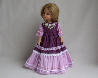 Robe et chemisier violets pour poupée Paola Reina, poupée Effner Little Darling 13 pouces. Broderie de fleurs. Tenue de poupée vêtements brodés