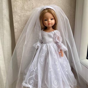 Lace Doll Wedding Dress for Paola Reina Doll, Little Darling, Ruby Red. Handmade Bridal Gown with Veil Choice, 13-14 Inch Doll Clothes