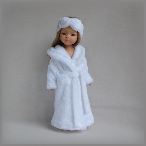 Doll Bathrobe for Paola Reina Ruby Red Little Darling. White Pink Grey Blue Robe. Spa Clothes doll 13 inch Home outfit Long fleece doll robe