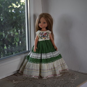 OOAK embroidered dress for Paola Reina doll, Effner Little Darling, Ruby Red 13-14 inch dolls clothes