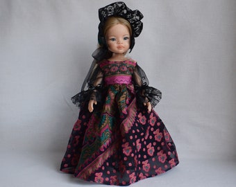 Doll dress is made of vintage silk lace for Paola Reina, Effner Little Darling and similar doll. Doll clothes Dress Chemise Bonnet