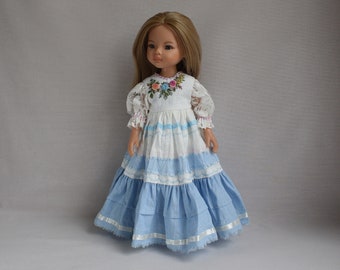 Robe brodée pour poupée Effner Little Darling, Paola Reina. Robe rose brodée. Belle tenue de poupée. Robe blanche bleue