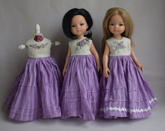 Robe de poupée brodée de fleurs pour poupée Effner Little Darling, poupée Paola Reina. Vêtements pour poupée 13 pouces. Tissu en lin naturel & broderies