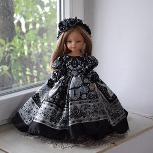 Doll Dress for Paola Reina Amigas, Effner Little Darling doll, Ruby Red dolls 13-14 inch. Fluffy black ball gown. Beautiful doll clothes