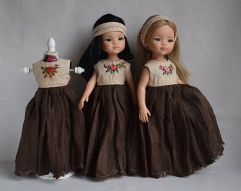 ROBE de poupée brodée pour poupée Effner Little Darling, poupée Paola Reina. Vêtements pour poupée 13" Tissu en lin naturel et broderies de fleurs