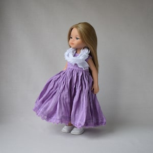 OUTLET Linen doll DRESS + SCARF for Effner Little Darling, Paola Reina doll, Minouche and 13 inch dolls. Lilac long dress. Nice clothes