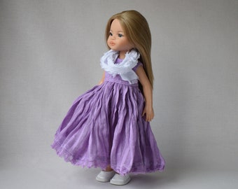 OUTLET Linen doll DRESS + SCARF for Effner Little Darling, Paola Reina doll, Minouche and 13 inch dolls. Lilac long dress. Nice clothes