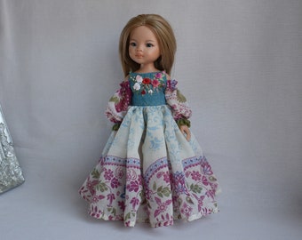 Embroidered dress for doll Paola Reina, Effner Little Darling doll 13 inch. Flower embroidered dress. Beautiful doll clothes vintage fabric