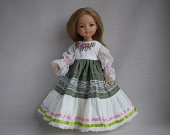 Robe et chemisier de poupée pour Paola Reina, poupée Effner Little Darling, poupée similaire 13 pouces. Tenue de poupée en vêtements brodés. Broderie de fleurs