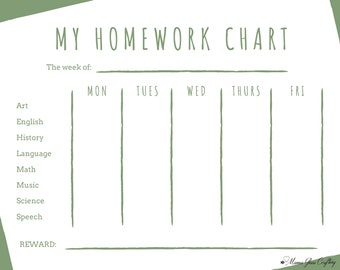 printing for homework Homework Chart | Weekly Tracker | Homework Organizer